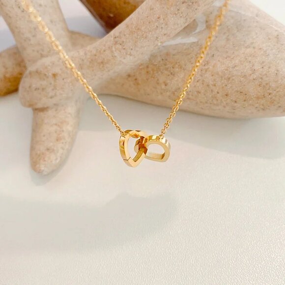 18k Double heart snecklace - Picture 4 of 6
